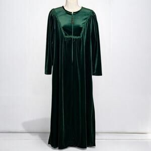 Vintage 80s Jasmine Rose Velvet Robe Small Tassel Zip Long Cottage Loungewear